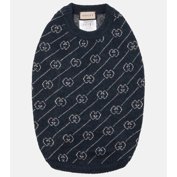 New Authentic Gucci GG Logo Dog Wool Sweater Vest Blue Size L - Picture 1 of 7